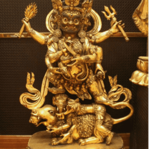 34.6''Old Tibet Purple Bronze 24K Gold Mahakala Hold Faqi