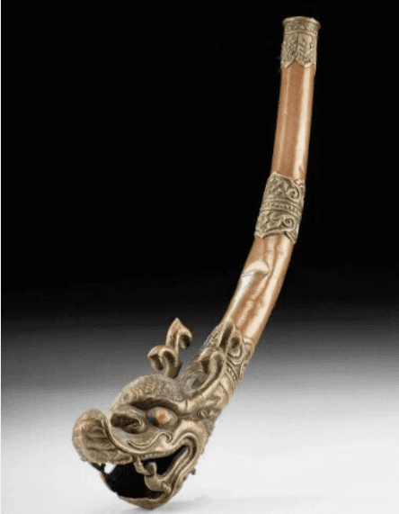 19th to Early 20th Cent. Tibetan Ritualistic Buddhist Trumpet 17" tall w/ COA