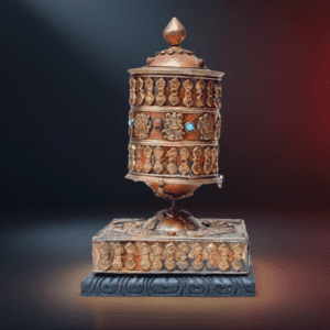 8" Large Nepal Tibetan Buddhist Prayer Wheel Wood Stand Brass Dorje Home Décor