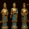 Old Tibet Cloisonne Enamel Bronze Gilt Shakyamuni Kwan-yin God Buddha Statue Set