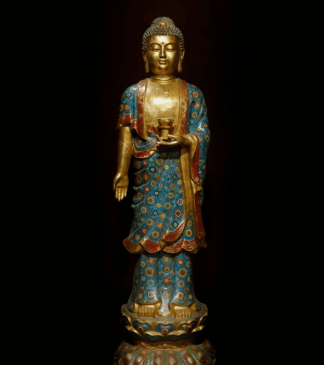 Old Tibet Cloisonne Enamel Bronze Gilt Shakyamuni Kwan-yin God Buddha Statue Set