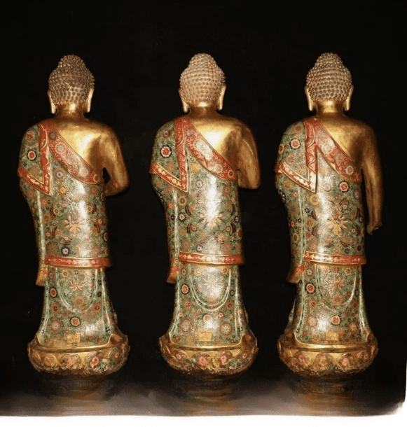 Tibet purple bronze 24k gold gilt cloisonne Sakyamuni triratna buddha statue