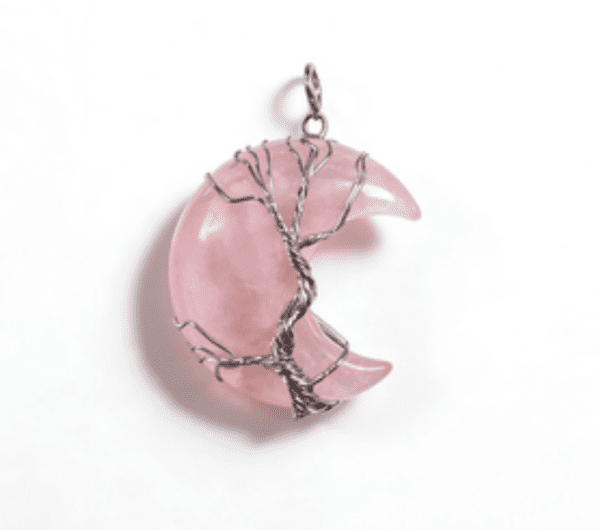 LUOGA Rose Quartz Crescent Pendant | Delicate Wire Wrapped Jewelry