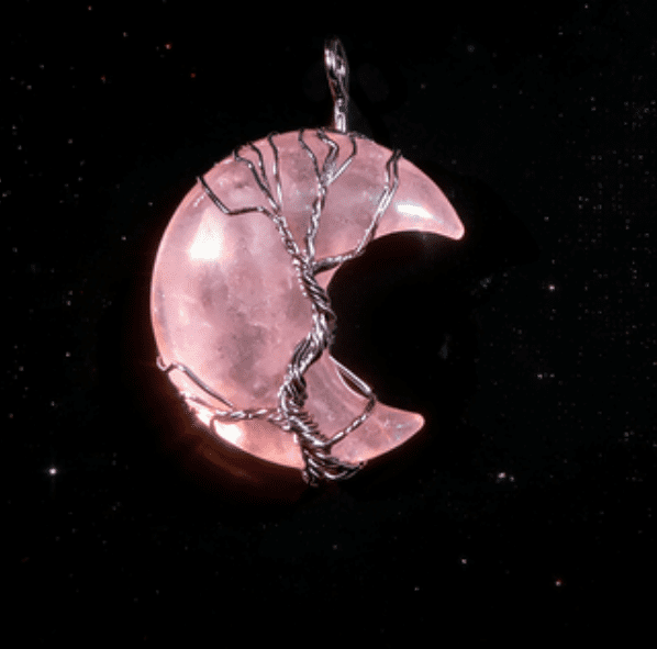 LUOGA Rose Quartz Crescent Pendant | Delicate Wire Wrapped Jewelry