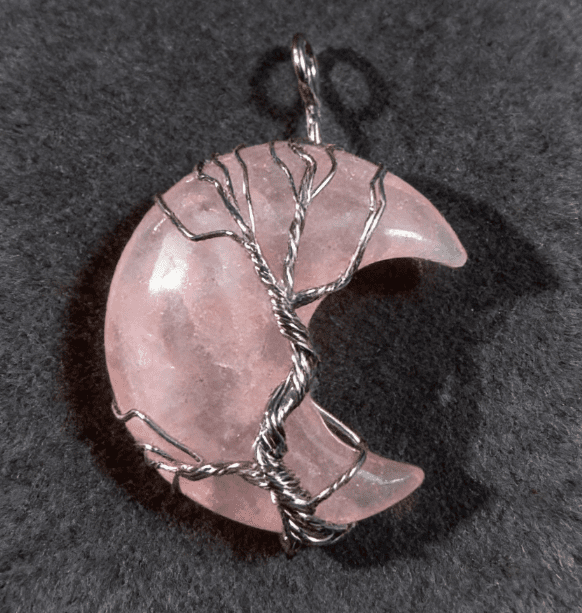 LUOGA Rose Quartz Crescent Pendant | Delicate Wire Wrapped Jewelry