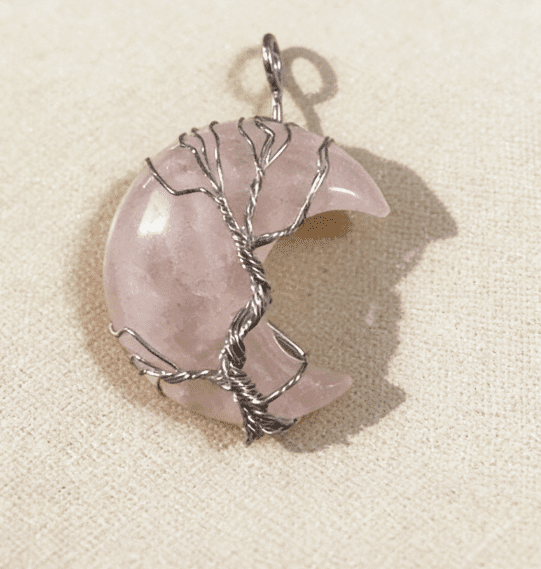 LUOGA Rose Quartz Crescent Pendant | Delicate Wire Wrapped Jewelry