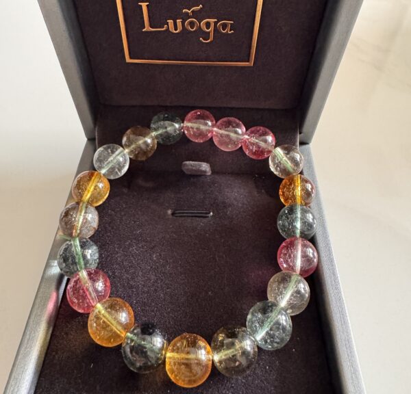 LUOGA Authentic 10mm Natural Tourmaline Crystal Healing Bracelet - Premium Multicolor Gemstone