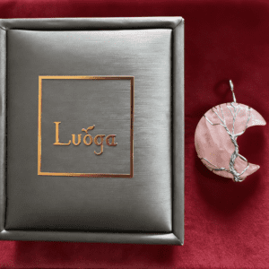 LUOGA Rose Quartz Crescent Pendant | Delicate Wire Wrapped Jewelry