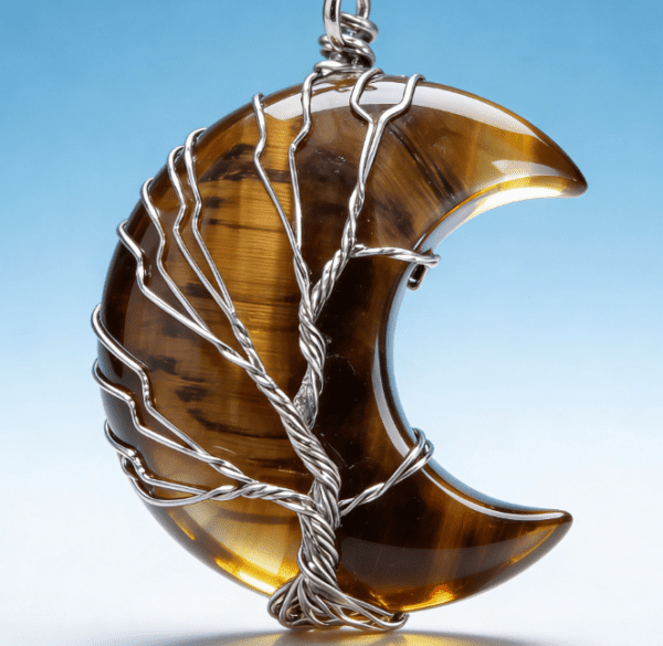 LUOGA Natural Tiger's Eye Crescent Pendant | Crystal Pendant Necklace
