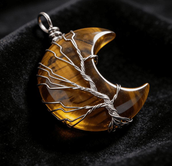 LUOGA Natural Tiger's Eye Crescent Pendant | Crystal Pendant Necklace