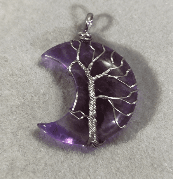 LUOGA Natural Amethyst Moon Tree of Life Pendant Necklace