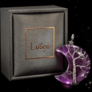 LUOGA Natural Amethyst Moon Tree of Life Pendant Necklace