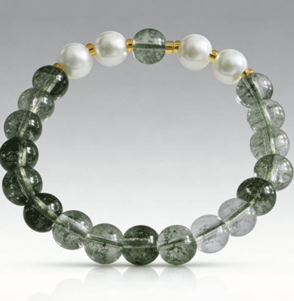 LUOGA Natural Green Phantom Quartz & Freshwater Pearl Bracelet (8mm) - Elegant Healing Crystal Bangle for Women