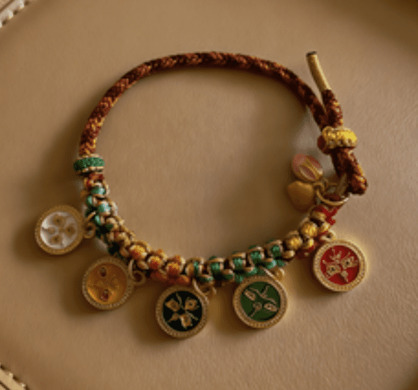 LUOGA Miniature Thangka Bracelet - Five Tibetan Wealth Gods (Dzambhala) Amulet Hand Chain for Abundance & Prosperity
