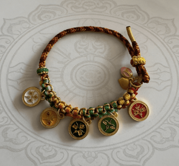 LUOGA Miniature Thangka Bracelet - Five Tibetan Wealth Gods (Dzambhala) Amulet Hand Chain for Abundance & Prosperity