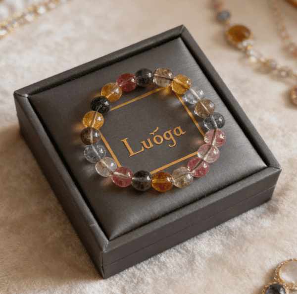 LUOGA Authentic 10mm Natural Tourmaline Crystal Healing Bracelet - Premium Multicolor Gemstone