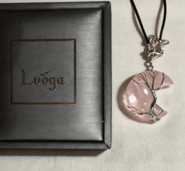 LUOGA Rose Quartz Crescent Pendant | Delicate Wire Wrapped Jewelry