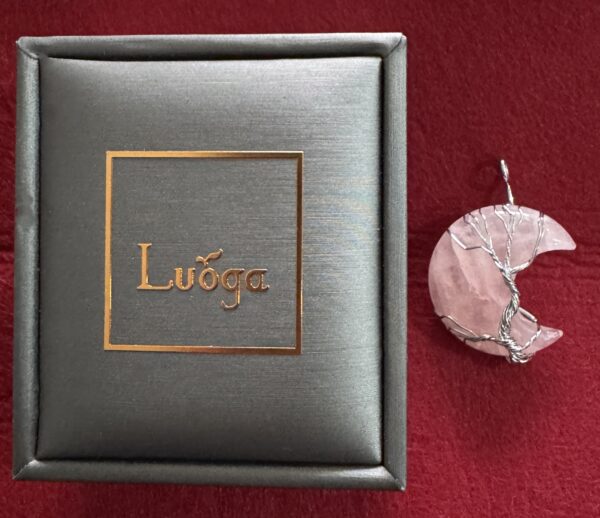 LUOGA Rose Quartz Crescent Pendant | Delicate Wire Wrapped Jewelry